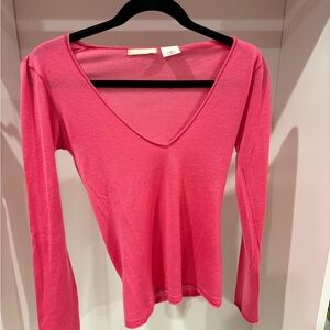 7 for all mankind Women's Pink V-Neck Cashmere sweater
